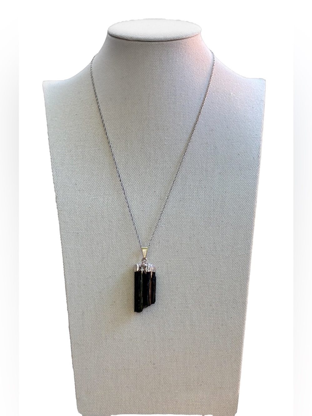 Raw Black Tourmaline Necklace Silver Pendant Crystal Healing Minimalist